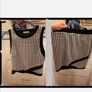 Form-fitting plaid black and white 2-piece dress